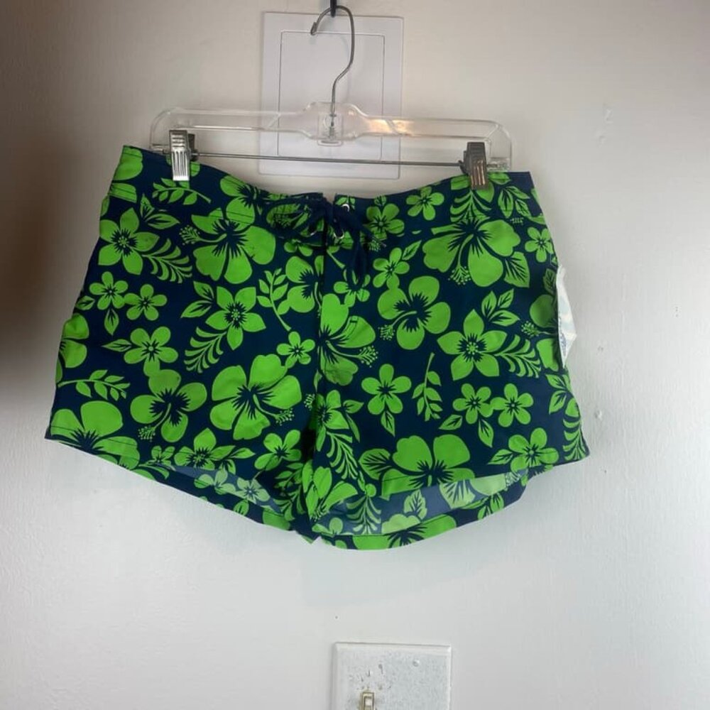 Vintage NWT Miken Green Hawaiian Print Boardshorts Swim Shorts Size XL
